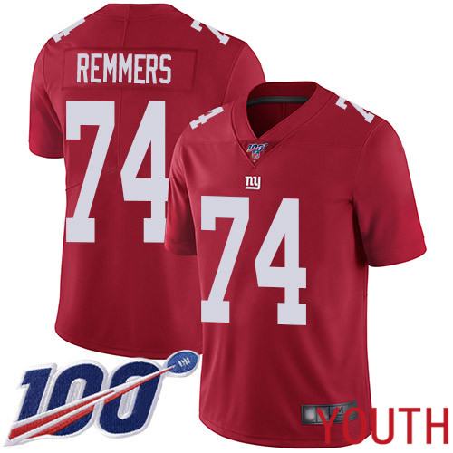Youth New York Giants #74 Mike Remmers Red Limited Red Inverted Legend 100th Season Football NFL Jersey